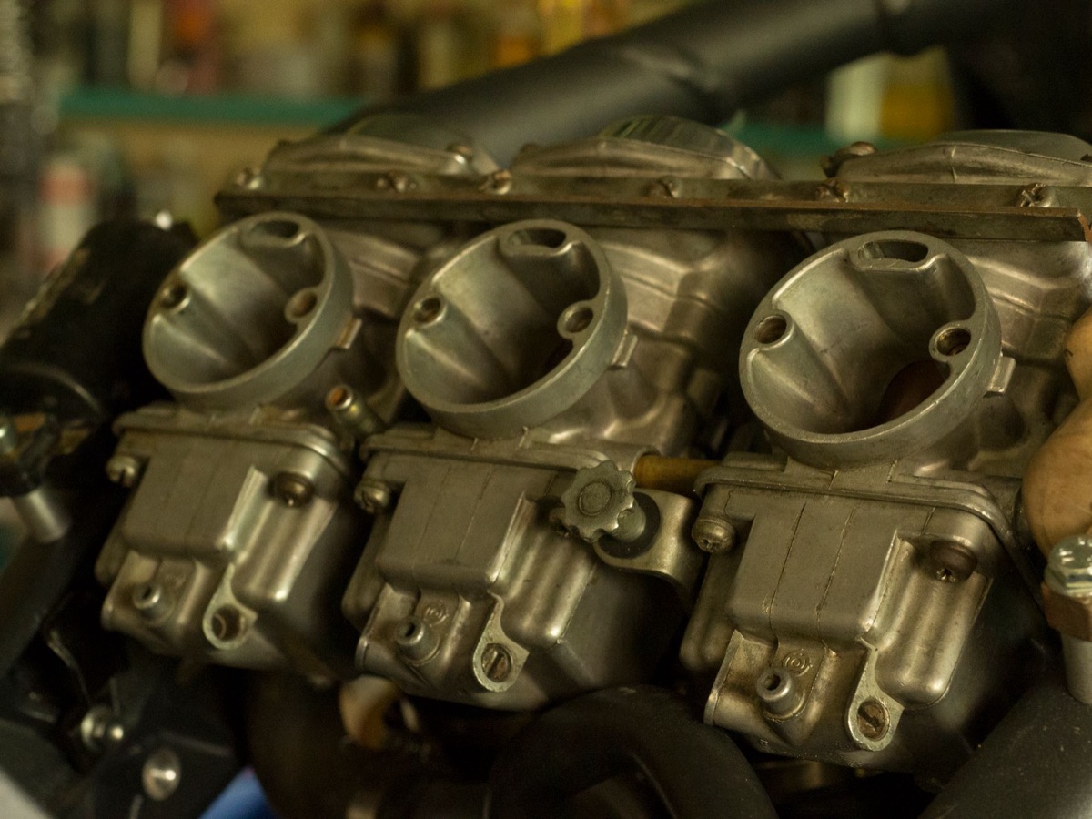 Close-up of high-performance motorcycle engine components