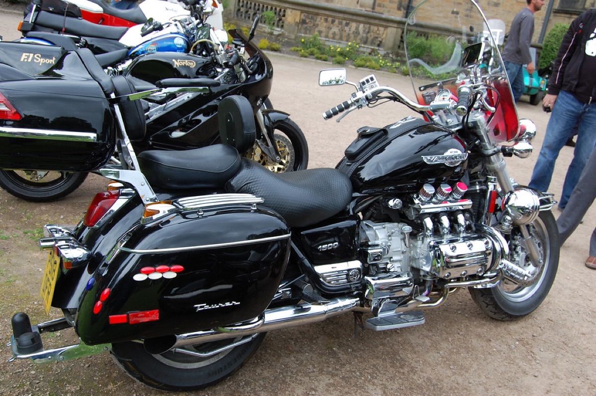 A classic heavy cruiser motorcycle parked on an open road