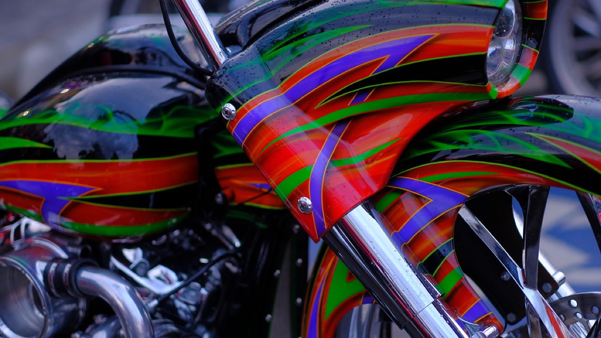 Harley Davidson Custom Bike with chrome details and engine components